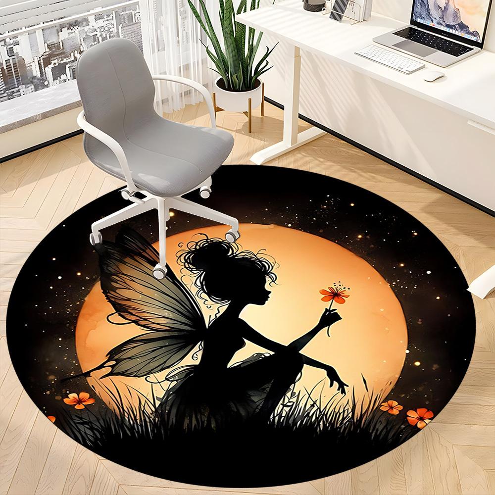 1pc Fairy Moon Office Round Area Rug,  Mat Suitable ForOffice, Under Office Chairs Bedroom Living Room Home Decor, Room Deco