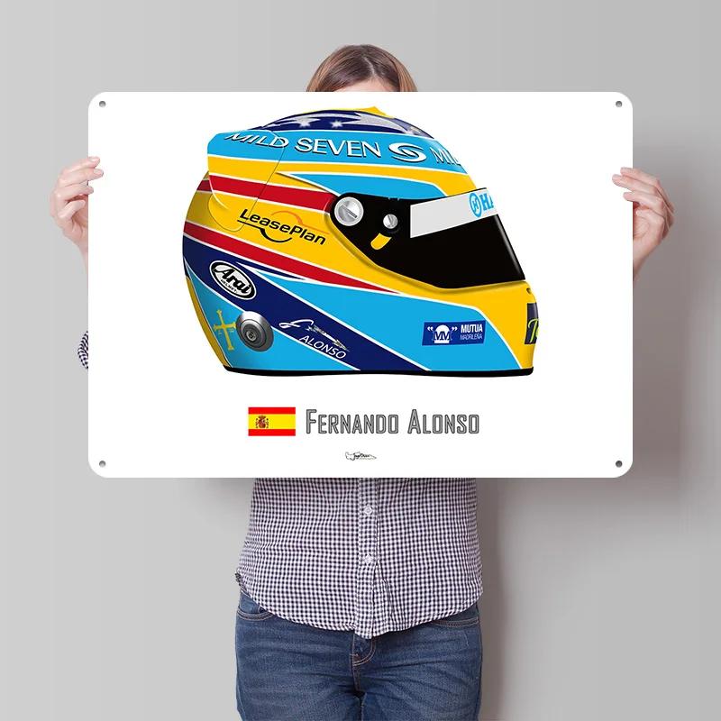 Alonso Helmet Personalized D Textured Metal Poster Wall Art Tinplate Sign for Decoration Garage Decorations Custom Plate