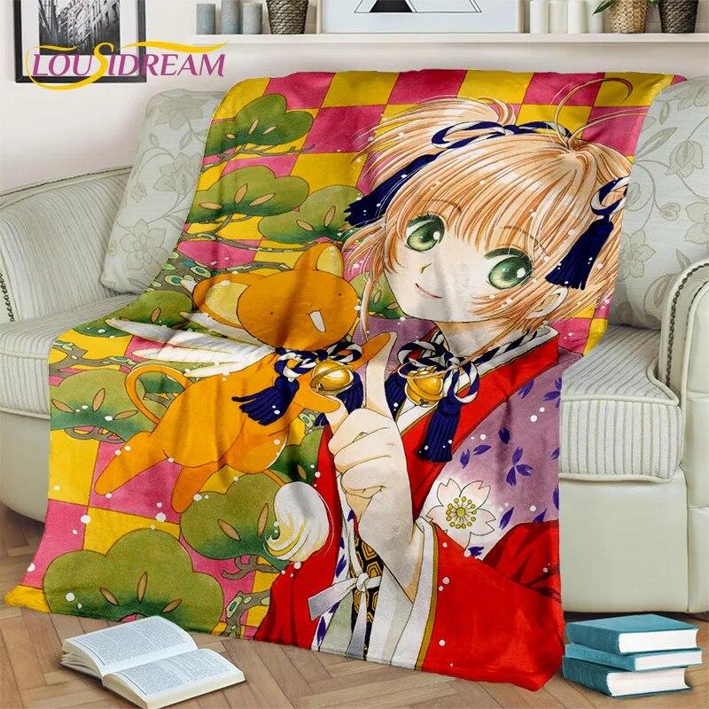 3D Cartoon Captor Anime Cute Card Sakura Blanket,Soft Throw Blanket for Home Bedroom Bed Sofa Picnic Office Cover Blanket Kids