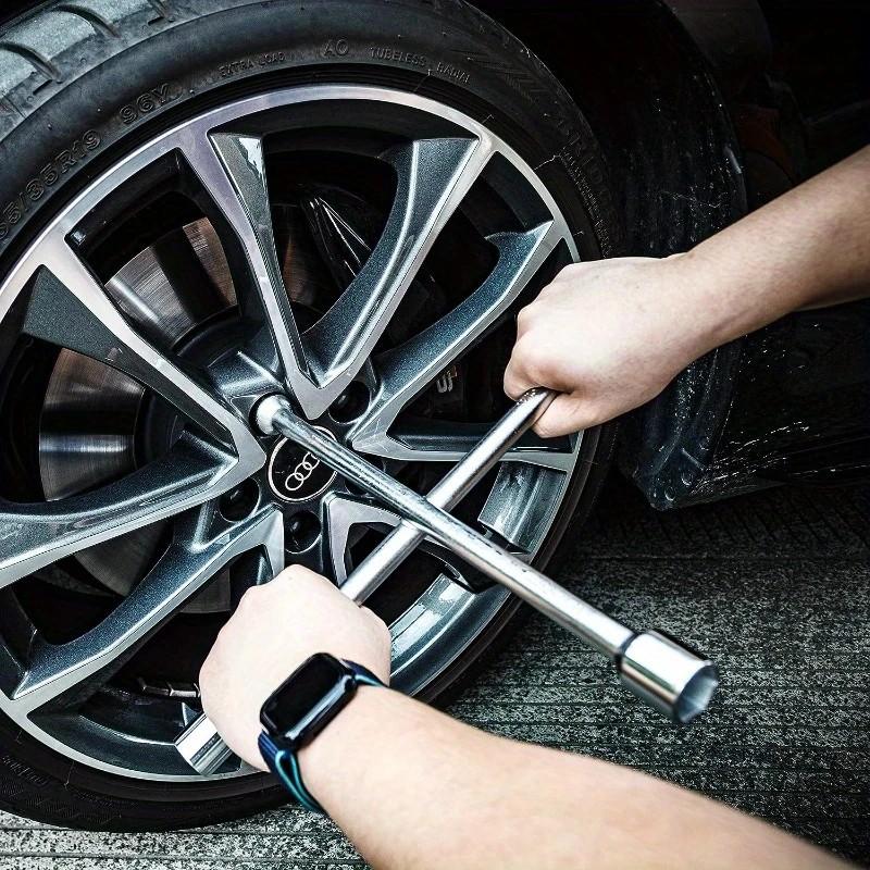 Heavy Duty 4-Way Tire Iron Wrench – Lug Tool for Car Tire Repair, Forged Heat-Treated Carbon Steel, Chrome Plated, SAE & Metric