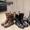 Second Generation War Damage Boots~ Old Buckle Western Cowboy Boots Locomotive Desert Short Boots Women's Martin Boots