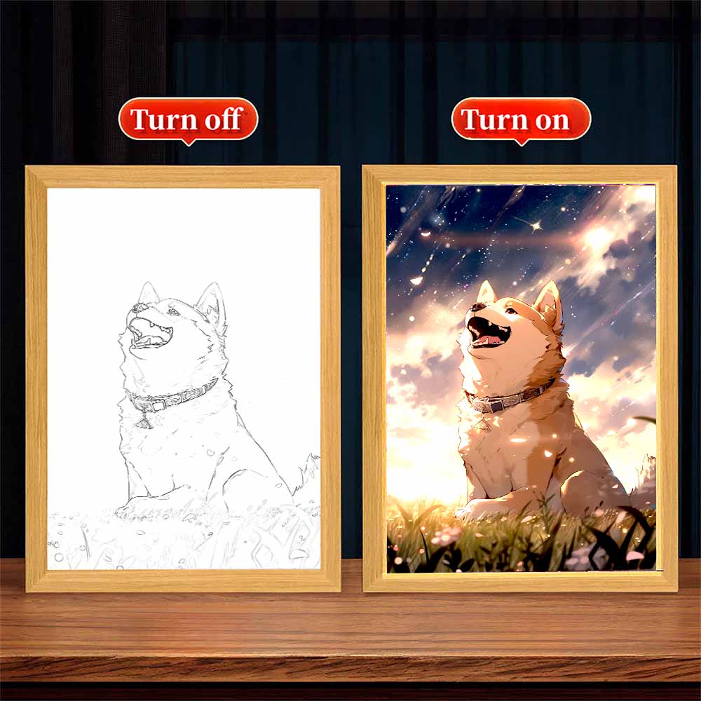 Cute Cat Pet Dog Light Painting Picture Frame Led Night Light Moon Lamp Bedroom Home Decor Friends Kids Birthday Christmas Gifts