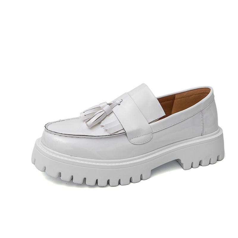 White Tassel Loafers Men Chunky Shoes Large Size 38-46 Round Toe Casual Shoes For Man Party Fashion Leather Shoes Man Moccasins
