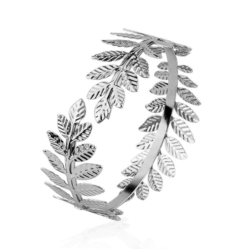 Retro Greek Roman Open Ended Leaf Shape Bracelet Armband Upper Arm Cuff Armlet Festival Bridal Bikini Dance Jewelry