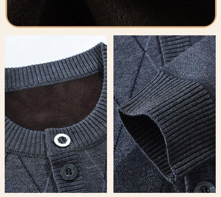 Men's Mid-Age & Elderly Knitted Cardigan: Warm, Thick Velvet Sweater Coat for Autumn/Winter