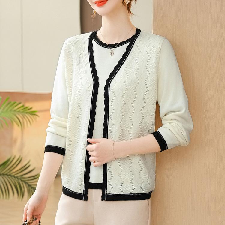 Fashion Women's Spring and Autumn Thin Cardigan, Top, Middle-aged Mother Spring Knitted