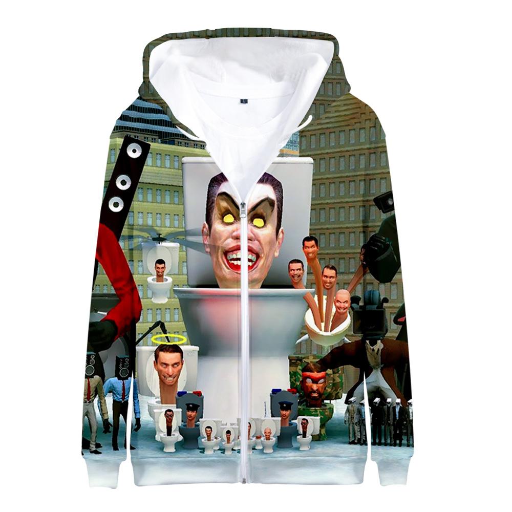 Cool Y2k Skibidi Toilet Hoodie Zipper Sweatshirts Men Women Long Sleeve Pullovers 3D Cosplay Clothes Kids Boy Girls Hoody