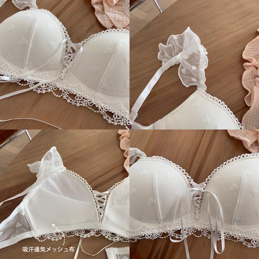 Laisve Super Bra and Panty and Sexy Lingerie with Ruffled Shoulder Perfect for Junior High School Size L Push-Up Set, 2-Piece Set, Moisture-Wicking