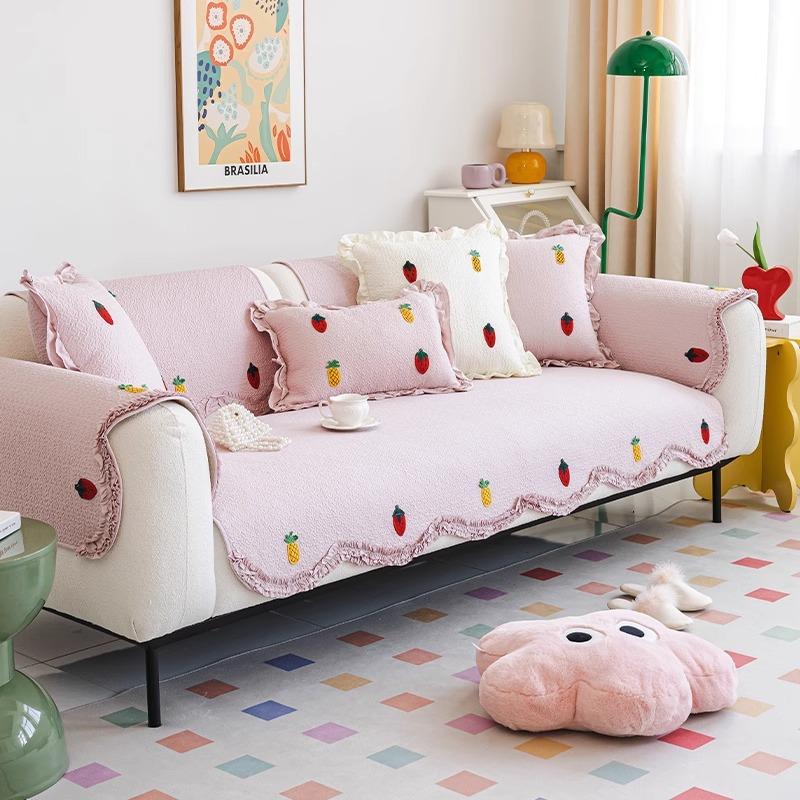 Cotton sofa cushion, simple modern fruit non-slip living room combination sofa cover towel, universal in all seasons