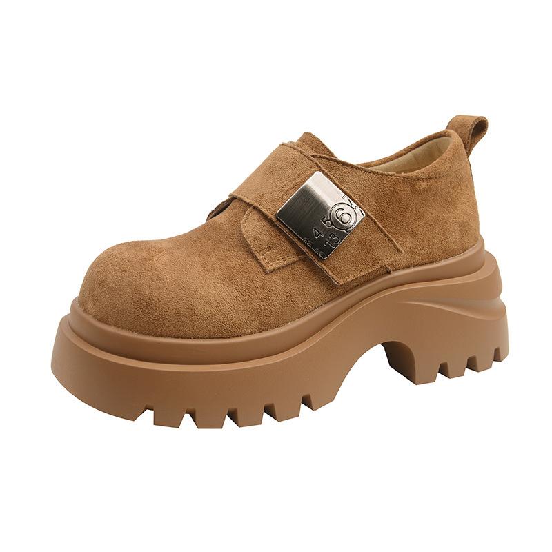 

платформа из бисквитной подошвы маленькие кожаные туфли женские осенние новые ретро маленький человек увеличение роста одинарные туфли женские 40 жёлтый