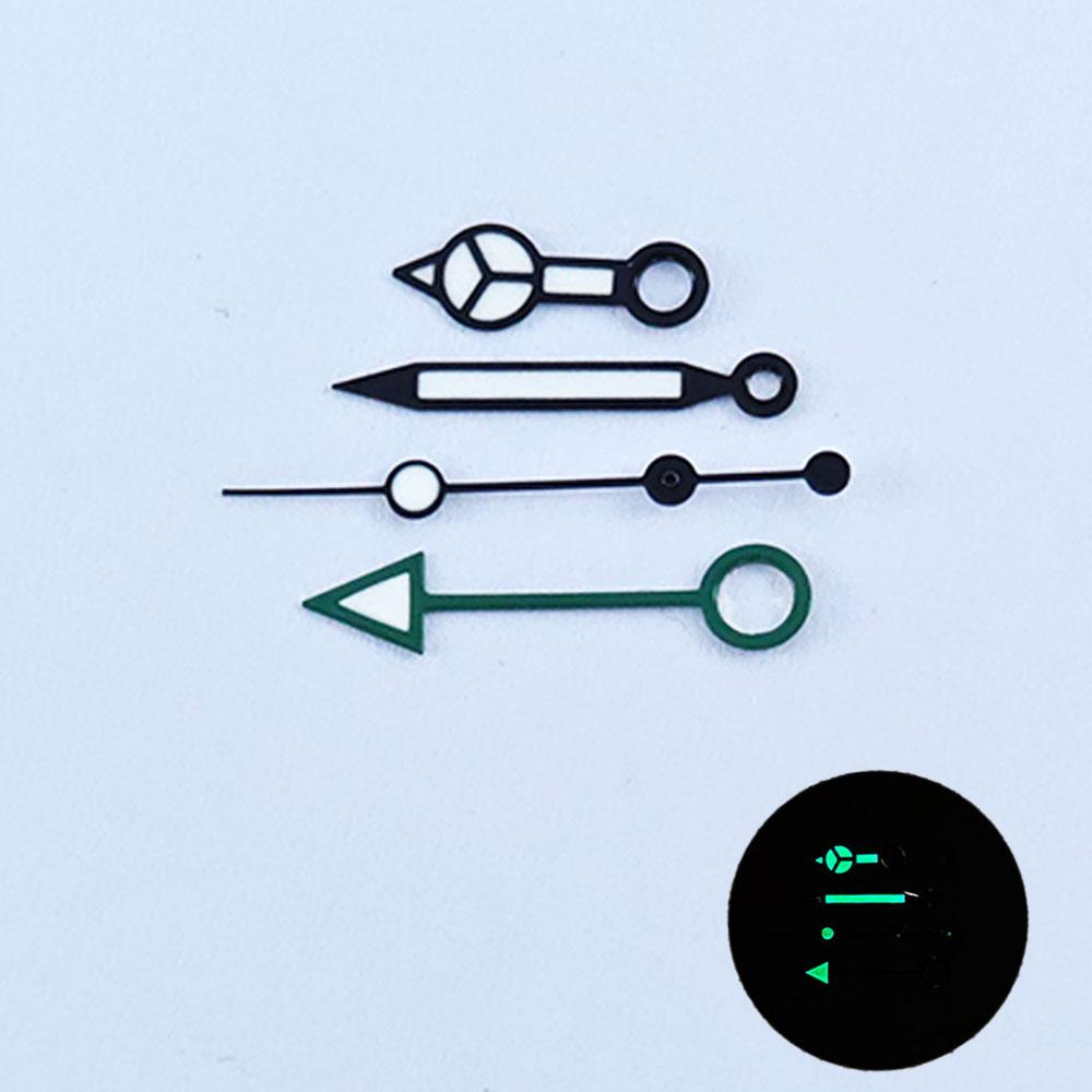 GMT NH34 Watch Hands Black 4Pins Fit NH34A Movement Blue Green Luminous Pointers Gmt-Needles Mod for Seiko Mod Parts