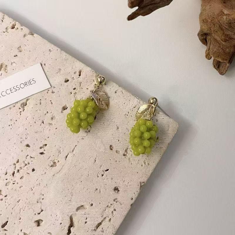 New Leaf Green Grape Gold Stud Earrings - Women s Versatile Niche Design Jewelry