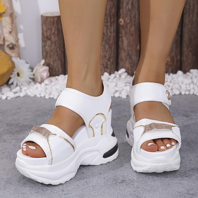 Damen Plateau Freizeit Sandalen mit verstellbarem Klettverschluss Atmungsaktives Mesh-Obermaterial