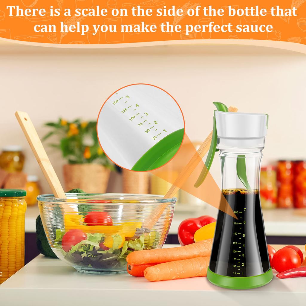 2Pcs Salad Dressing Shaker with Handle Leakproof Salad Dressing Mixer with Scale Dishwasher Safe Salad Dressing Bottle Shaker