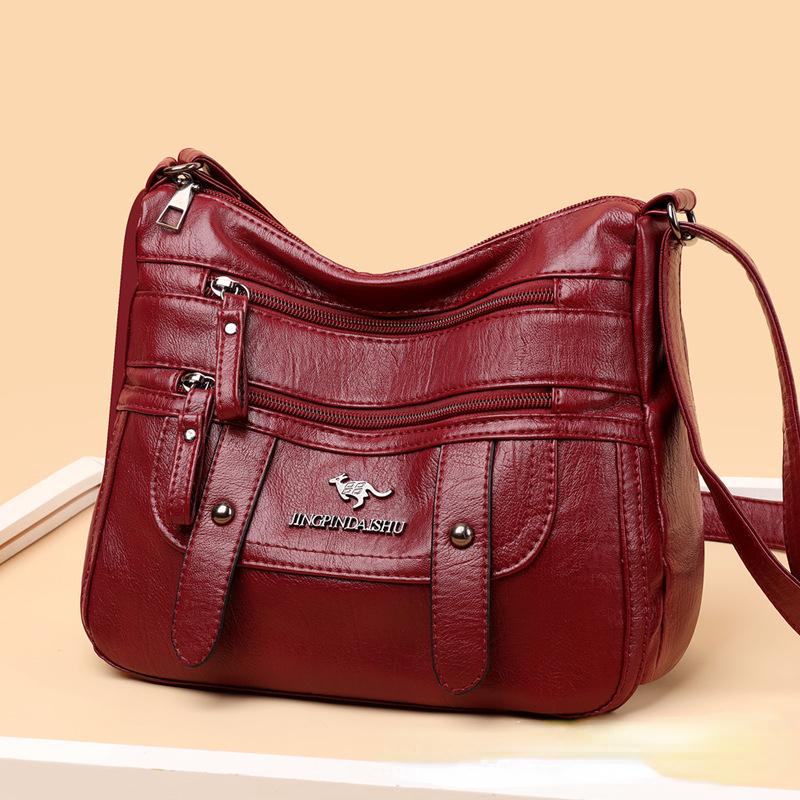 Damentasche für ältere Menschen im mittleren Alter, weiches Leder, Muttertasche, neue, modische, vielseitige Umhängetasche mit einer Schulter, mehrschichtige Damentasche mit großer Kapazität