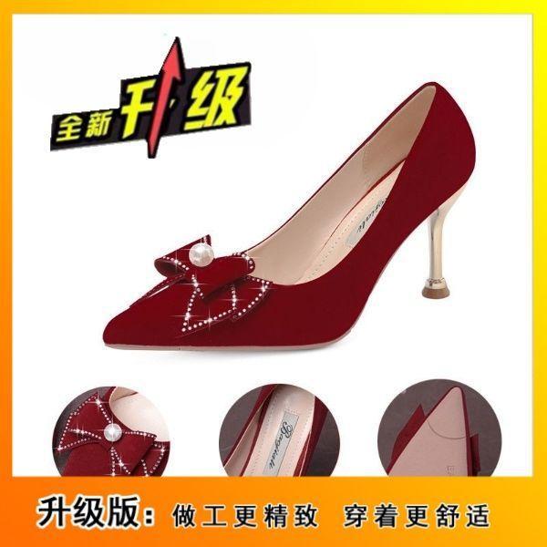 

Red wedding shoes women s 2025 spring new high heels Xiuhe wedding dress two wear high-end wedding bride shoes are not tired 40