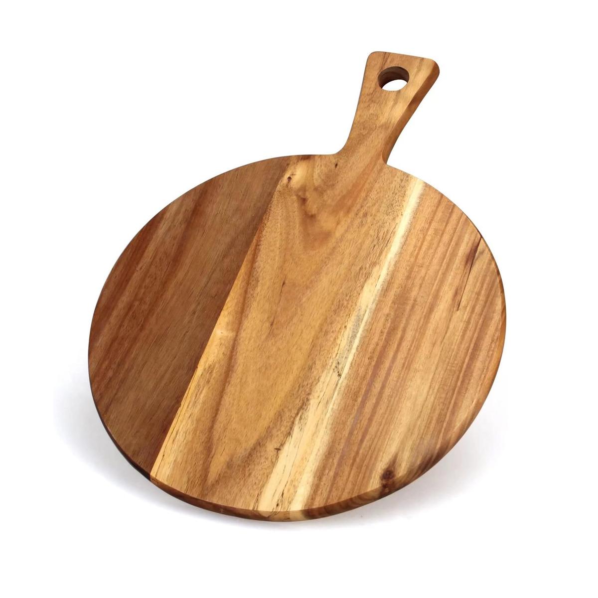 Wood Pizza Peel, Premium Pizza Board with Handle Lightweight Smooth Wooden Cutting Board, Round Cutting Board