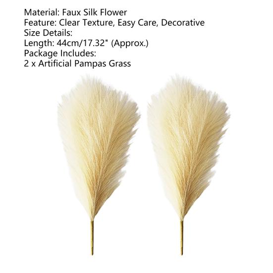 2Pcs Artificial Pampas Grass Exquisite Layout Props Faux Silk Flower No-watering Fluffy