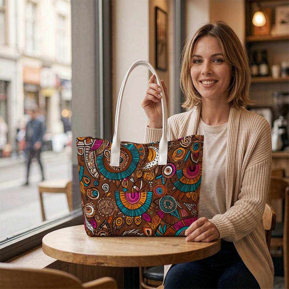 Bohemian Pattern Tote Bag Large Capacity Casual Shoulder Bag for Daily Shopping Travel Use