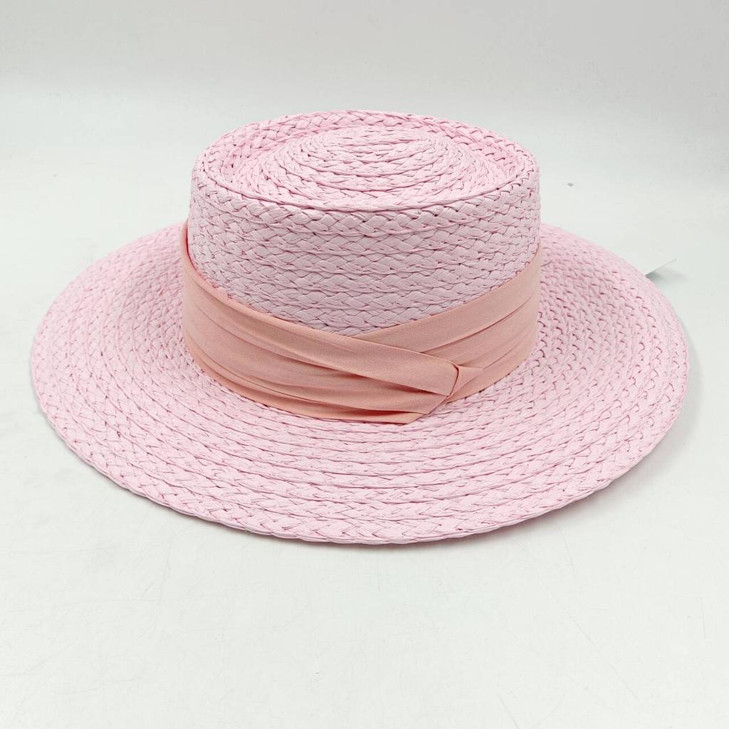 New Flat Top Straw Hat Belt Accessories Leisure Summer Sunscreen Hat Women'S Fashionable Beach Boater Hat Gifts