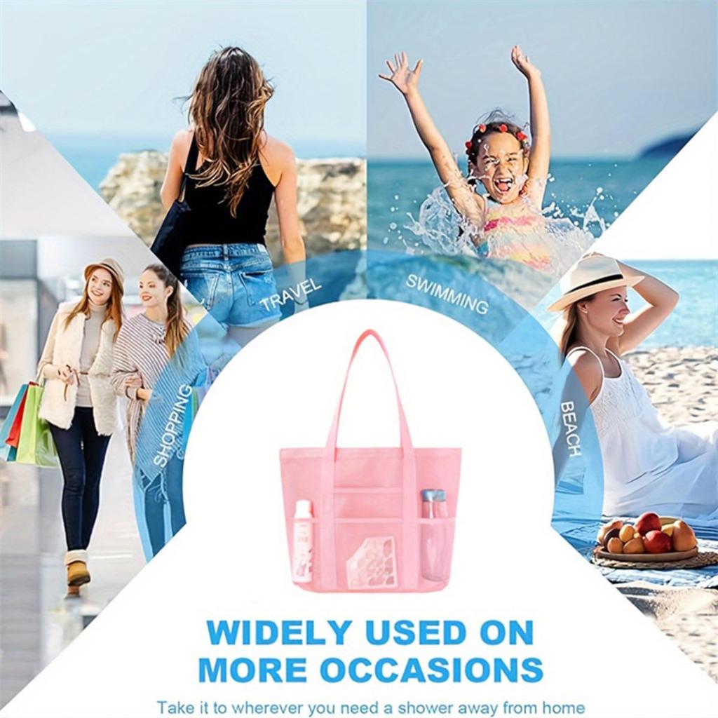 Large Capacity Mesh Beach Bag Women Shopping Tote Swimming Suit Pouch Single Shoulder Travel Storage Bag for Swimwear and Beach