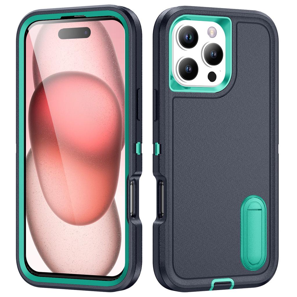 For iPhone 16 Pro Case PC+Silicone+EVA 3-in-1 Protective Phone Cover with Kickstand