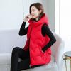 Autumn and Winter Women's Solid Color Loose Vest Drawstring Hooded Long Vest Jacket Cotton Padded Women's Windproof Warm Vest