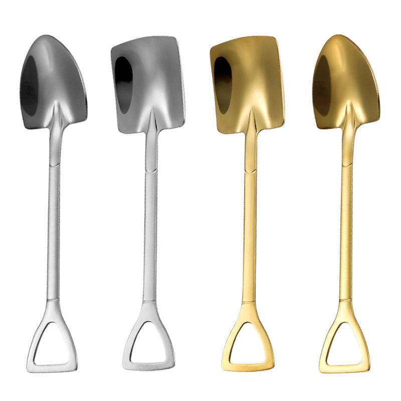 

4Pcs Shovel Shape Spoon Stainless Steel Dessert Fruit Spoons Set (BPA Free, No FDA Certificate) A
