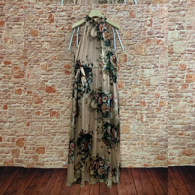 

Летнее длинное платье с халтер-воротником, темпераментное платье с цветочным принтом, винтажное платье без рукавов с высокой талией и бретельками, женские платья 25769 XL