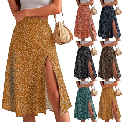 Women's Casual Daily Split A-line Hip Wrap Middle Floral Skirt