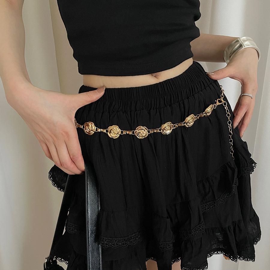Retro Ethnic Style Women'S Metal Flower Waist Chain Accessories Spice Girl Dress Decoration Thin Belt Waist