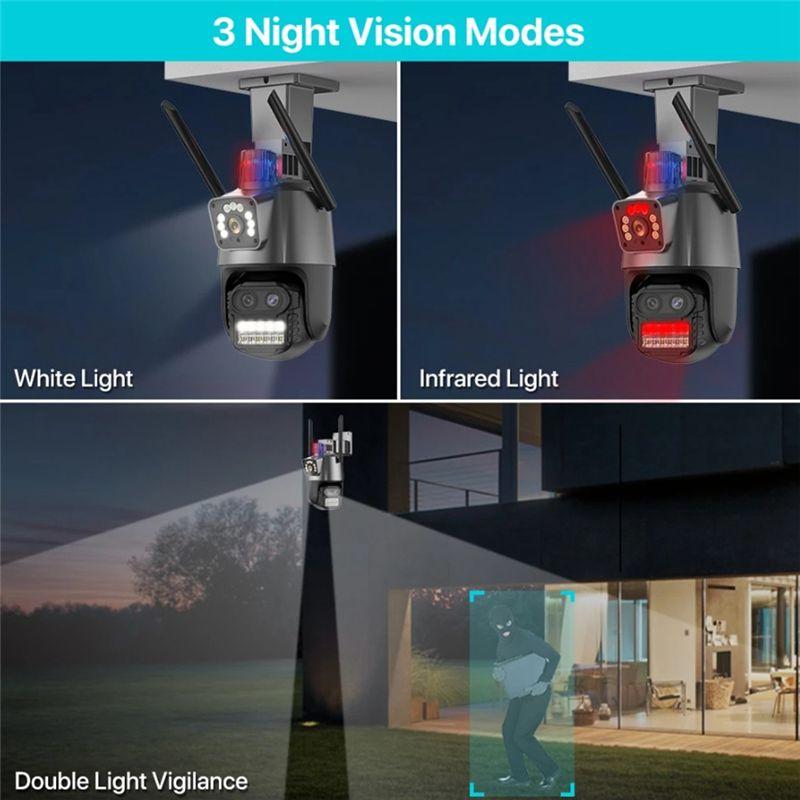 ABUO-Outdoor PTZ Camera 9MP 4K HD 8X Hybrid Zoom Triple Lens Dual Screen Wifi IP Camera Alarm CCTV Surveillance EU-Plug Easy To