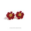 Orecchini Retrò Stile Cinese Fiore di Prugno: Raffinati Orecchini Rossi Fioriti Sbiancanti con Clip a Piastrina Bobina Zanzare per Autunno/Inverno.