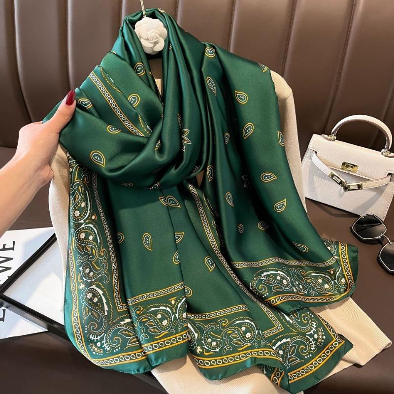 New Lijin Forged Long Scarf Cashew Feather Printed Silk Scarf Fashion Ladies Satin Outer Shawl