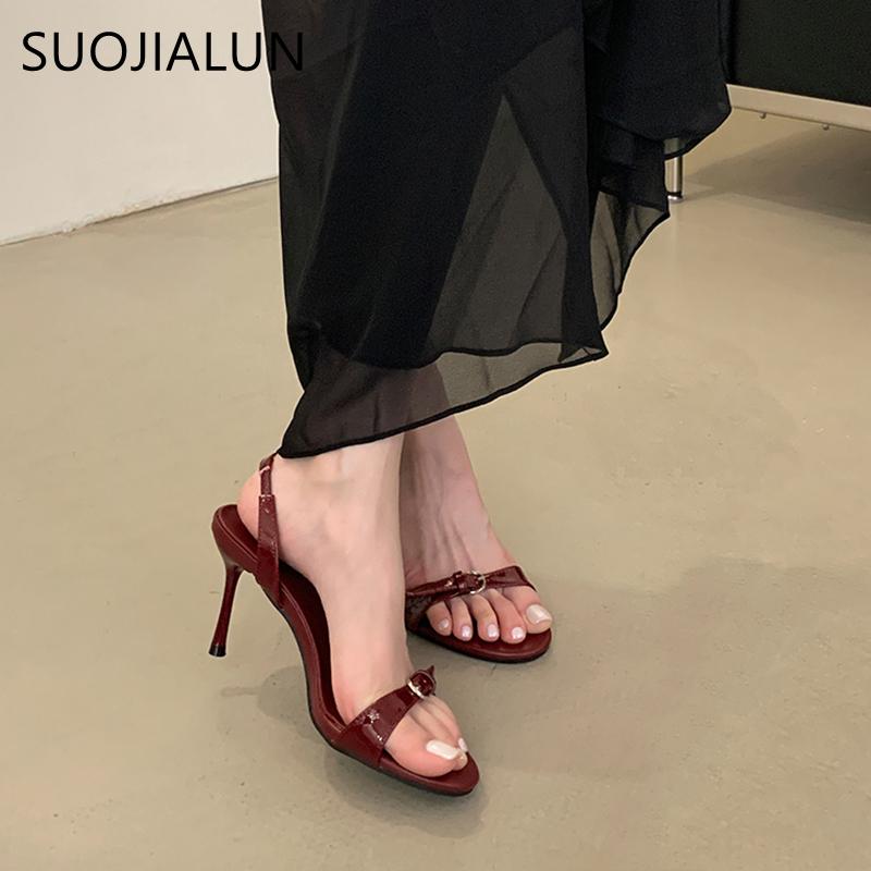 Fashion SUOJIALUN 2025 Summer New Brand Women Sandal Fashion Buckle Ladies Elegant Gladiator Shoes Thin High Heel Outdoor Dress Pumps Sh