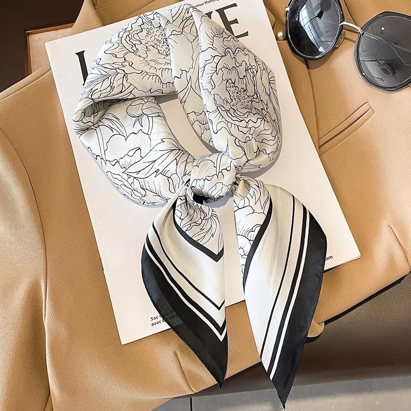 Elegance Pink Silk Feeling Square Scarf Women Print Satin Neckerchief Spring Hair Band Foulard Bandana Echarpe Tie Shawl Wraps