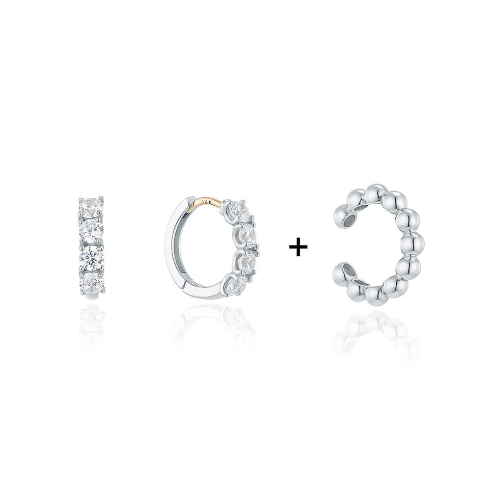 Lloyd [Set] Daily Full Stone One-Touch Earrings & Trendy Ball Ear Cuff Lofn2011X