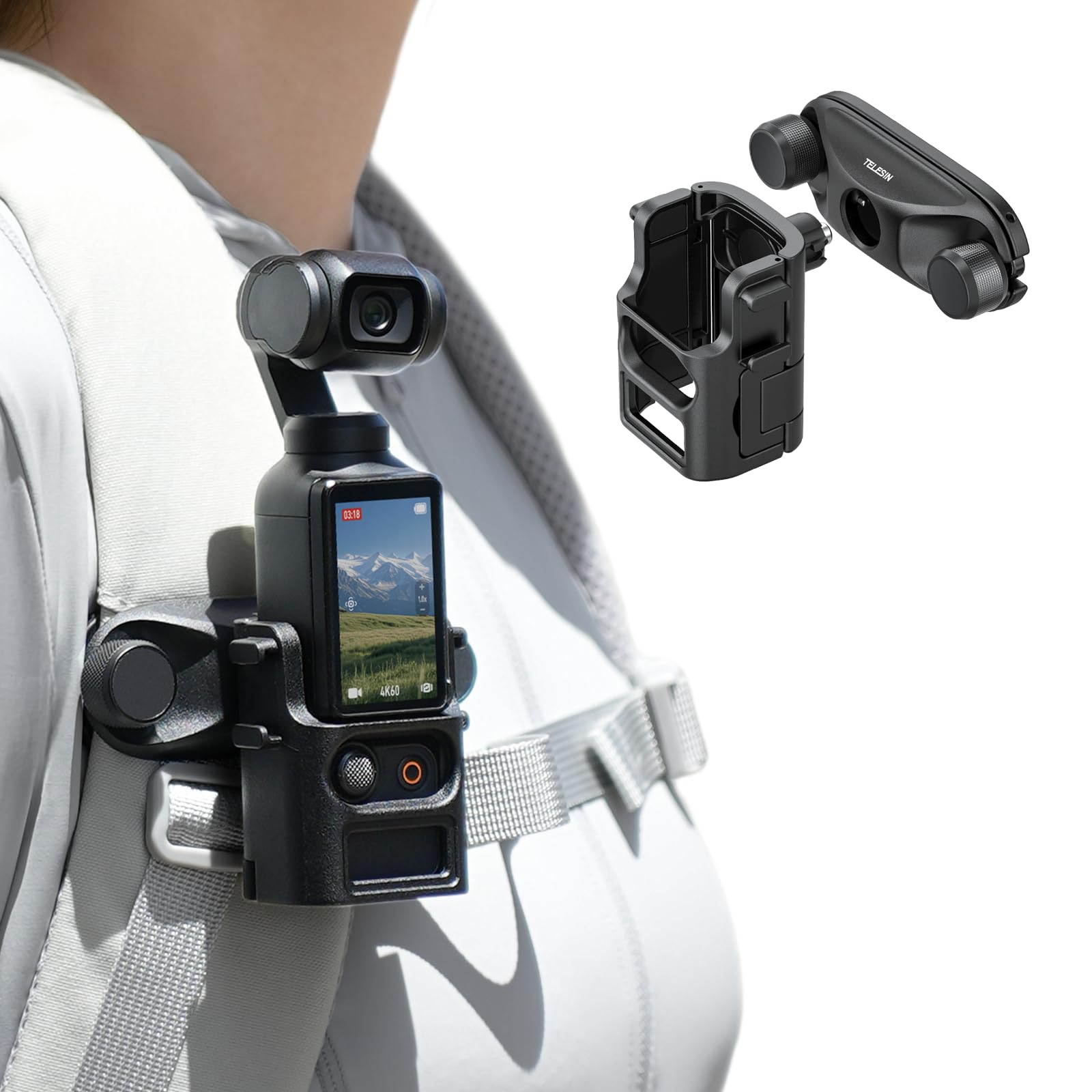 

TELESIN Pocket 3 Backpack Quick Release Backpack Mount for DJI Osmo Pocket POV Quick Precision Cold Shoe and Attachment for Expanded Accessories like чорний