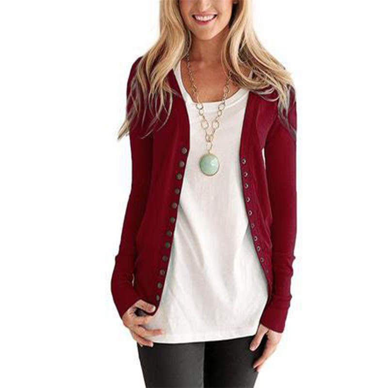 Premium Women V Neck Cardigan Coat Slim Fit Button Plain Cotton Blend Jacket Outwear Top