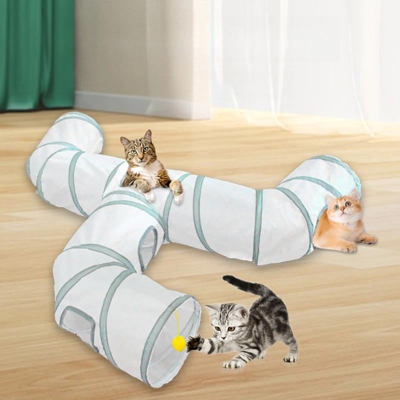 White Cat Tunnel Indoor Play Tube Fun Tunnel for Cats Small Pets Collapsible Muliti-Way with Play Ball Interactive Pet Playhouse