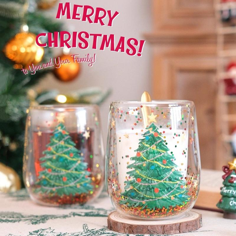 Glass Cup Christmas Double Wall Glass Cup Coffee Milk Mug Transparent Water Bottle Heat-resistant Anti Scald Double-layer Cup