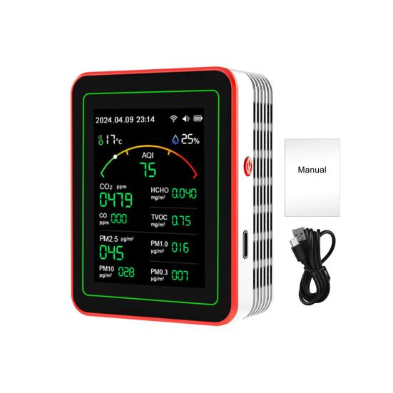 15-in-1 Air Quality Monitor Large Screen Indoor CO/CO2/HCHO/TVOC/AQI/PM0.3/PM1.0/PM2.5/PM10/Thermometer Humidity Monitor