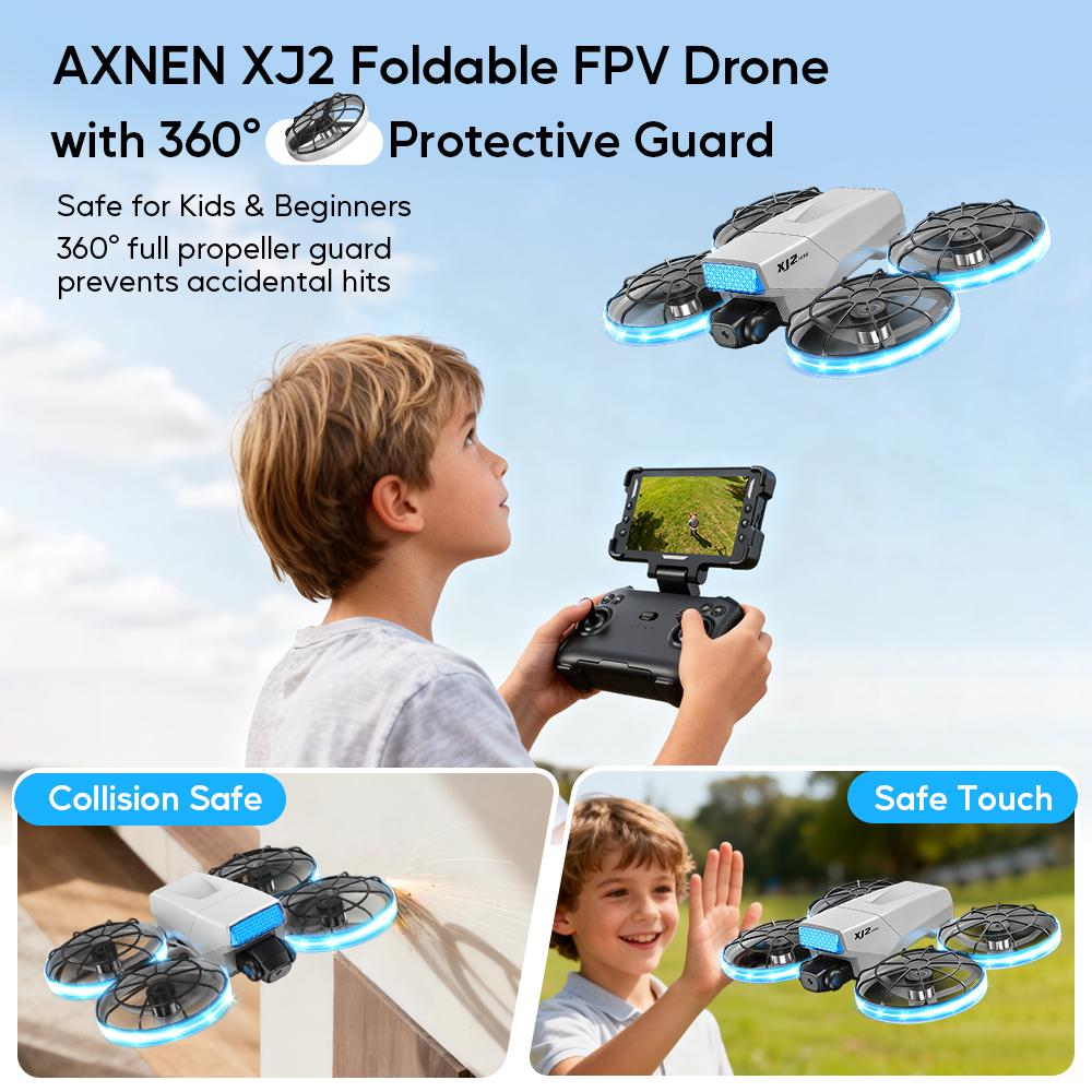 XJ2 Mini Drohne 8K Dual HD Kamera 5G WIFI Übertragung Faltbarer Bürstenloser RC Quadcopter Vollständige Abdeckung Schutzhülle Fernbedienung Spielzeug Kindergeschenk
