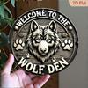 Vintage Wolf Aluminium Wandkunst 8x8 Zoll Flach 2D Wolfspfotenabdruck Metall Dekor Rustikale Hütte Büro Man Cave Hängend