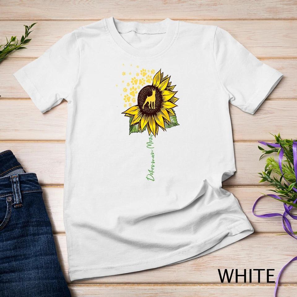 Doberman Mom Sunflower Doberman Pinscher Gifts Dog Mom Mama Unisex T-shirt 14 L