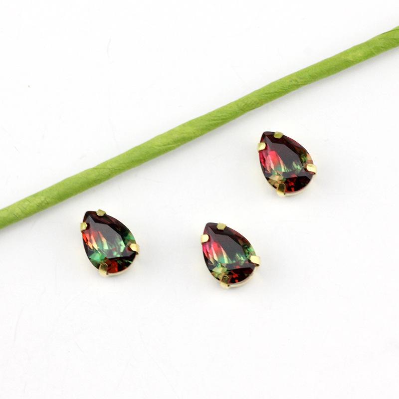 Silberne Klaue Tropfenförmiger Turmalin Diamant Farbverlauf Edelstein für DIY Schmuck, Schuhe, Taschen - 10x14mm Kristallstein.