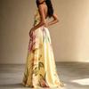 Summer Printing Neck Long Dress Backless Vacation Style Elegant Pendulum Lace-up Dress