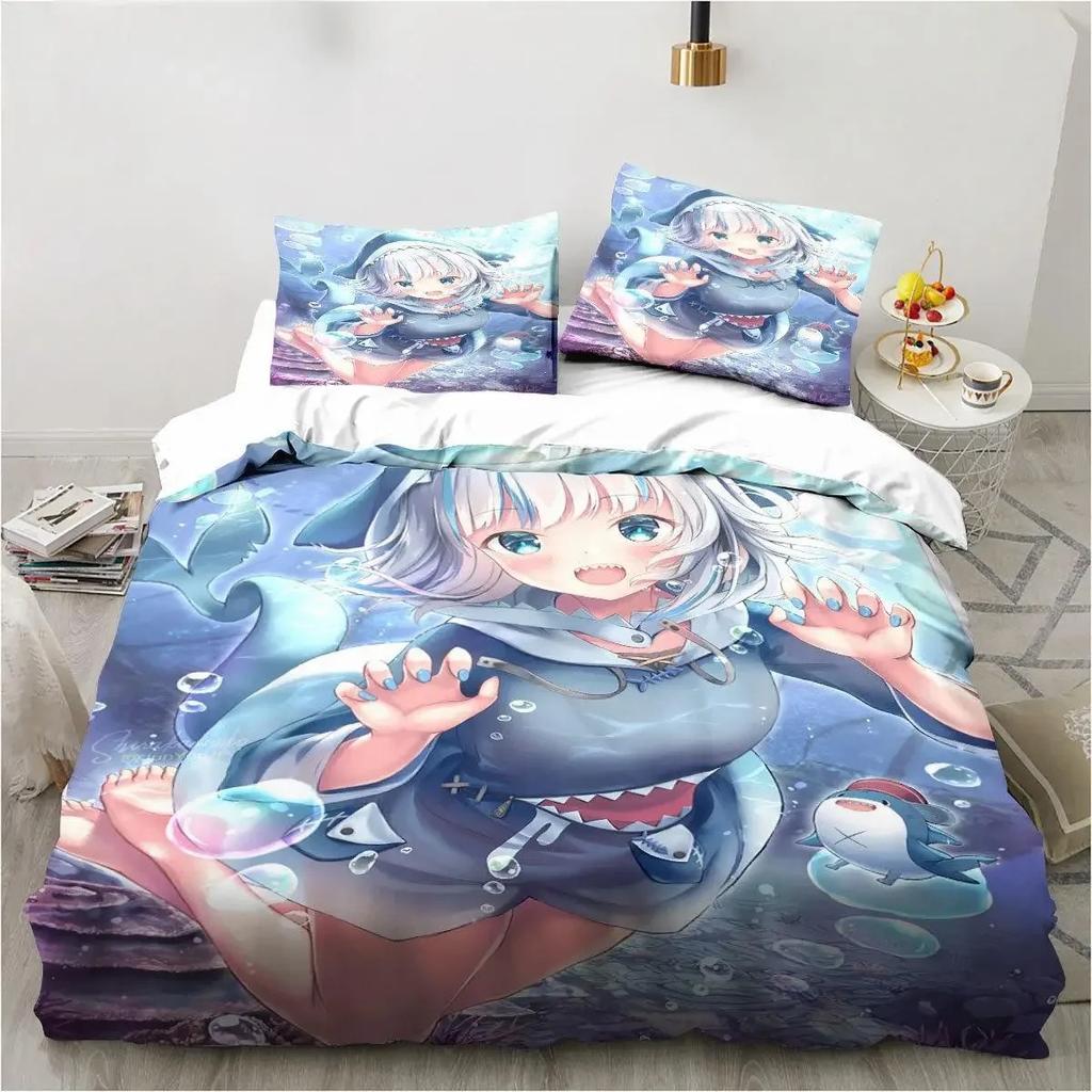 Warm Trendy Kawaii Gawr Gura Cute Girl My Angle Child Polyester or 3D Print Anime King Twin Double Quilt
