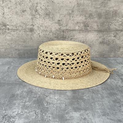 2025 Summer New Seaside Vacation Wind Hollow Raffia Flat Top Top Hat Female Temperament Sunshade Sunscreen Straw Hat