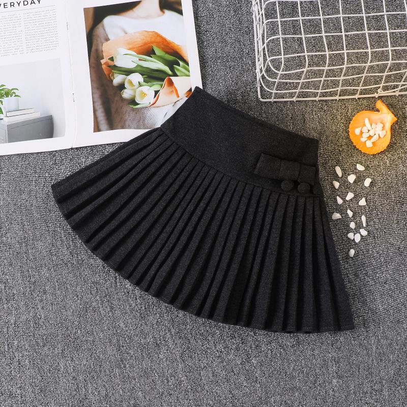 High-Waisted Woolen Skirt-Pants for Girls - Black/Gray A-Line Pleated, Autumn/Winter Thickened Collection